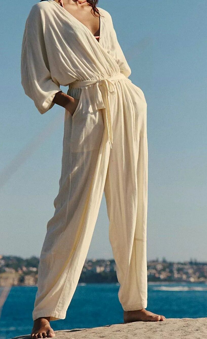 New Free People Free-Est Khai One-Piece Jumpsuit S Relaxed Pockets Belted Beach